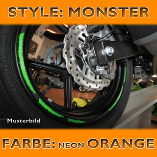 Felgenrandaufkleber Monster neon - orange 7 mm vorgeformt für 16-19 Zoll Felgen