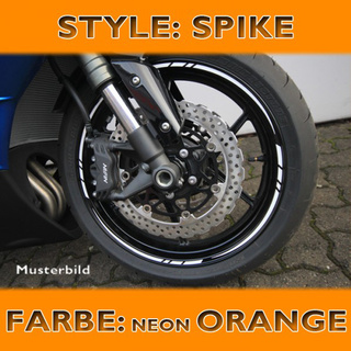 Felgenrandaufkleber Spike, neon-orange,7 mm breit, vorgeformt für 16-19 Zoll Felgen