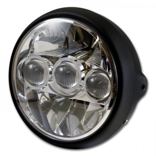 LED-Scheinwerfer 7", FARGO British Style, mattschwarz, Chromreflektor, E-geprüft