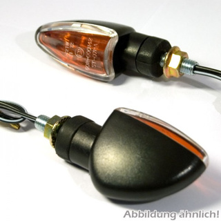 Mini- Blinker ARROW schwarz lang klares Glas gelber Innenreflektor E-geprüft M8