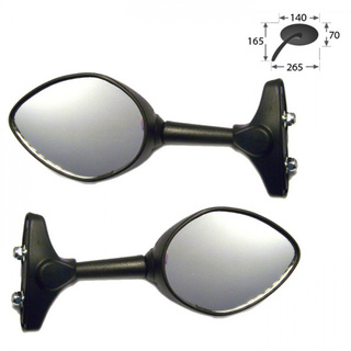 Motorradspiegel Verkleidungsspiegel Strato, schwarz, ABS, Langloch verstellbar 30-60 mm , E-geprüft