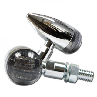 LED- Blinker "Mini Bullet" Alu chrom getönt Ø 25mm x 43mm M8 E-geprüft 