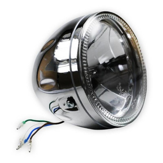 Scheinwerfer 5-3/4" mit LED-Standlichtring, H4, Prismenreflektor, chrom, E-geprüft