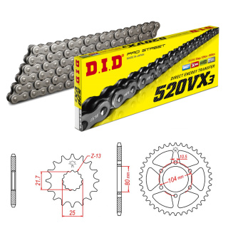 DID X-Ring Kettensatz 520VX3 passend für Kawasaki ER-6F 650 Bj. 2006-2017