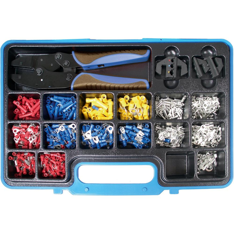 200-teiliges Kabelschuh-Sortiment – Lötfrei, Rot/blau/gelb, Mit Stoßverbindern, Flachsteckern, Ring- & Gabelkabelschuhen – In Stabiler Box