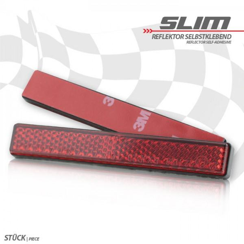 Reflektor Slim, rechteckig, rot, selbstklebend Maße: 100 x 13 mm