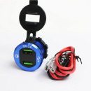Alu- Einbau- USB- Steckdose blau 2x USB-A + Voltanzeige...