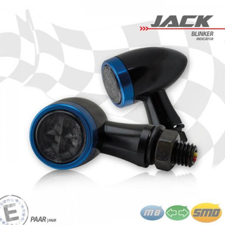 SMD- Blinker Set Jack Alu schwarz mit Zierring blau M8 getönt Ø 22 mm E-geprüft