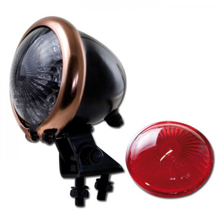 LED- Rücklicht Bates Style schwarz-kupfer Ø=57mm Gläser 1x getönt 1x rot E-gepr.