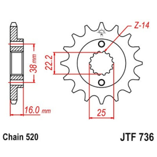 Ritzel 16Z - 520 Feinverz. Innen Ø 22/25 für Ducati Motorrad Kettenritzel