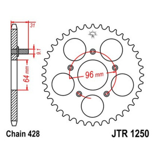 Kettenrad 48Z - 428 SI Innen Ø 064 Lochkreis 096 Motorrad