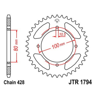 Kettenrad 45Z - 428 SW Innen Ø 080 Lochkreis 100 für Suzuki Motorrad