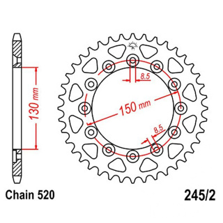 Kettenrad 51Z - 520 SI Innen Ø 130 Lochkreis 150 für Yamaha WR Honda XR XL NX CB