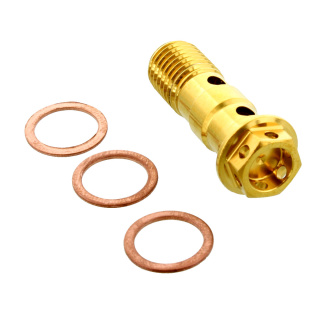 Doppelhohlschraube M10 x 1.25 Edelstahl V4A Racing gold