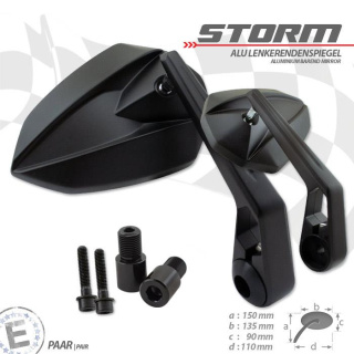 Alu Lenkerendenspiegel "Storm" M16 Yamaha schwarz inkl. Lenkergewichte Paar